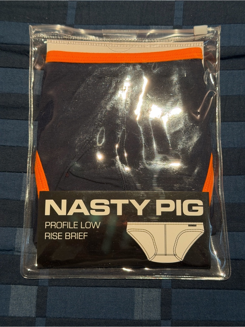 Nasty Pig Low-Rise Brief in Navy with Orange Trim NWT